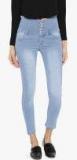 Purple Feather Blue Skinny Fit High Rise Jeans Women