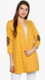 Qurvii Mustard & White Checked Open Front Shrug Women