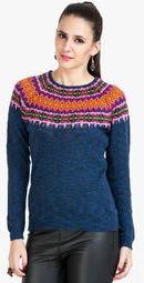 Rage Blue Printed Sweater Women