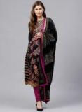 Rain & Rainbow Black & Purple Printed Kurta With Churidar & Dupatta women