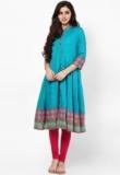 Rain & Rainbow Cotton Green Printed Kurta Women