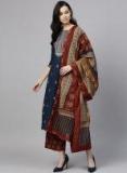 Rain & Rainbow Navy Blue & Maroon Embroidered Kurta With Palazzo & Dupatta Women