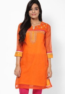 Rangriti Cotton Blend Orange Kurta women