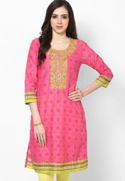 Rangriti Cotton Blend Pink Kurti Women