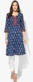 Rangriti Navy Blue Printed Cotton Kurti women