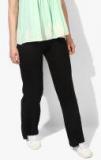 Rattrap Black Solid Regular Fit Coloured Pants Women