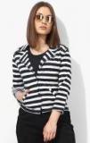 Rattrap Navy Blue Striped Winter Jacket Women