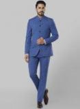 Raymond Blue Self Design Single Breasted Bandhgala Suit Men