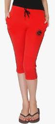 Red Ring Red Solid Capri Women