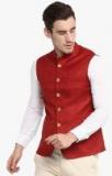 Red Tape Maroon Solid Nehru Jacket Men