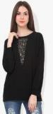 Rena Love Black Solid Sweatshirt Women