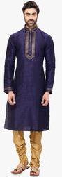 Rg Designers Navy Blue Solid Kurta Pyjama Men