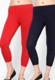 Rham Pack Of 2 Red & Navy Blue Capri Women