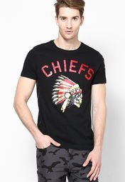 Ringspun Black Chief Crew Neck T Shirt men