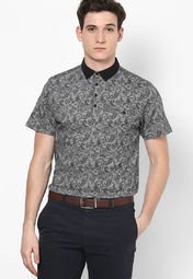 River Island Black Paisley Print Polo Shirt Men