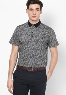 River Island Black Paisley Print Polo Shirt men