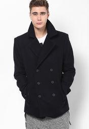 River Island Navy Wool Blend Pea Coat Men