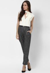 River Island White And Grey Tie Neck Jumpsuit Women