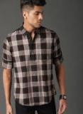 Roadster Black & Beige Regular Fit Checked Casual Shirt Men