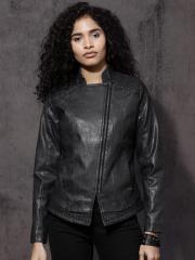 Roadster Black Self Pattern Winter Jacket women