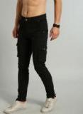 Roadster Black Slim Fit Solid Cargos men