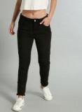 Roadster Black Slim Fit Solid Chinos Women