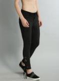 Roadster Black Slim Fit Solid Regular Trouser Women