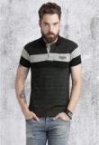 Roadster Black Striped Regular Fit Polo T Shirt men