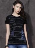 Roadster Black Striped Round Neck T Shirt Women