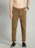 Roadster Brown Regular Fit Solid Regular Trousers Men