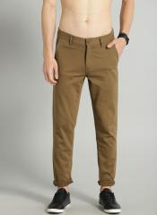 Roadster Brown Regular Fit Solid Regular Trousers men