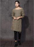 Roadster Brown Self Design Longline Sweater Women