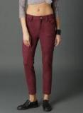 Roadster Burgundy Solid Regular Fit Regular Trouser Women