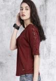 Roadster Burgundy Solid Round Neck T Shirt Women