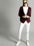 Roadster Burgundy Solid Suede Finish Waterfall Shrug Women