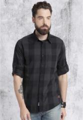 Roadster Dark Grey Checked Regular Fit Casual Shirt men