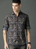 Roadster Fast And Furious Fast And Furious Khaki & Navy Blue Slim Fit Printed Casual Shirt Men