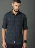 Roadster Fast And Furious Navy Blue & Olive Green Regular Fit Checked Casual Shirt Men