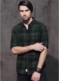 Roadster Green Checked Casual Shirts Men