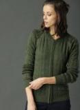 Roadster Green Self Design Cardigan Women