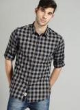 Roadster Grey & Navy Blue Regular Fit Checked Casual Shirt Men