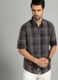 Roadster Grey & White Regular Fit Checked Casual Shirt Men