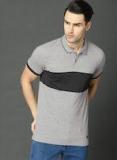 Roadster Grey Melange & Black Colourblocked Polo Collar T Shirt Men