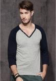 Roadster Grey Melange Solid V Neck T Shirt Men