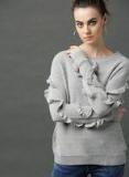 Roadster Grey Self Design Sweater Women