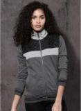 Roadster Grey Self Pattern Sweat Jacket Women