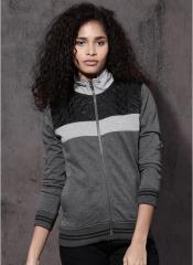 Roadster Grey Self Pattern Sweat Jacket women