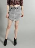 Roadster Grey Washed Denim A Line Skirt Women