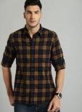 Roadster Khaki & Blue Regular Fit Checked Casual Shirt Men