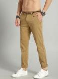 Roadster Khaki Brown Regular Fit Solid Chinos Men